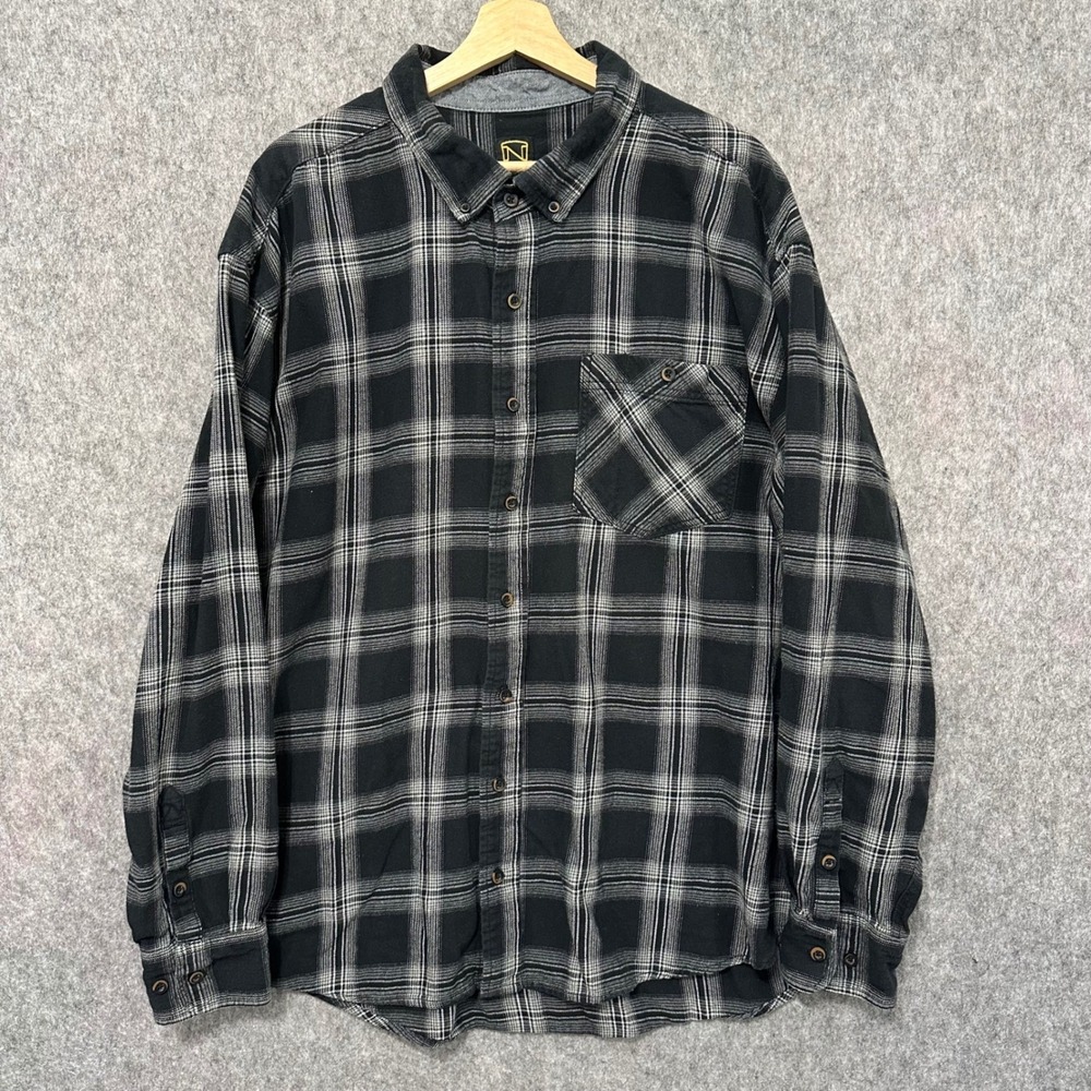Noble Outfitters Mens Black White Plaid Flannel Long Sleeve Button Up XXL REG